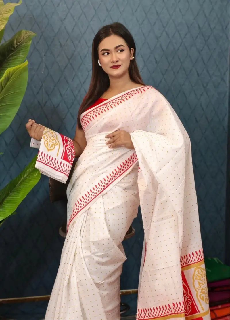 এক্সক্লুসিভ ডিজাইন আফসান প্রিন্ট শাড়ি + ব্লাউজ পিছ